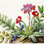 **

A close-up shot of Giovanna Garzotto's delicate watercolor painting depicting alpine flora. Focus on the botanical precision and vibrant colors. Soft, natural lighting. Style: botanical illustration, watercolor painting.

**