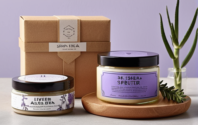 **

A beautifully arranged gift set of organic cosmetics. Focus on natural ingredients like lavender sprigs, shea butter, and aloe vera leaves. The packaging should be eco-friendly: recycled paper, glass jars, and minimal plastic. The overall aesthetic should evoke a sense of relaxation and well-being, like a home spa experience. Soft, diffused lighting.

**