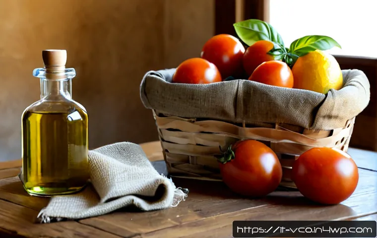 친환경 기프트 아이디어  지역 생산 유기농 식품 - Photorealistic eco-friendly Italian food gift basket on a rustic wooden kitchen table, filled with l...